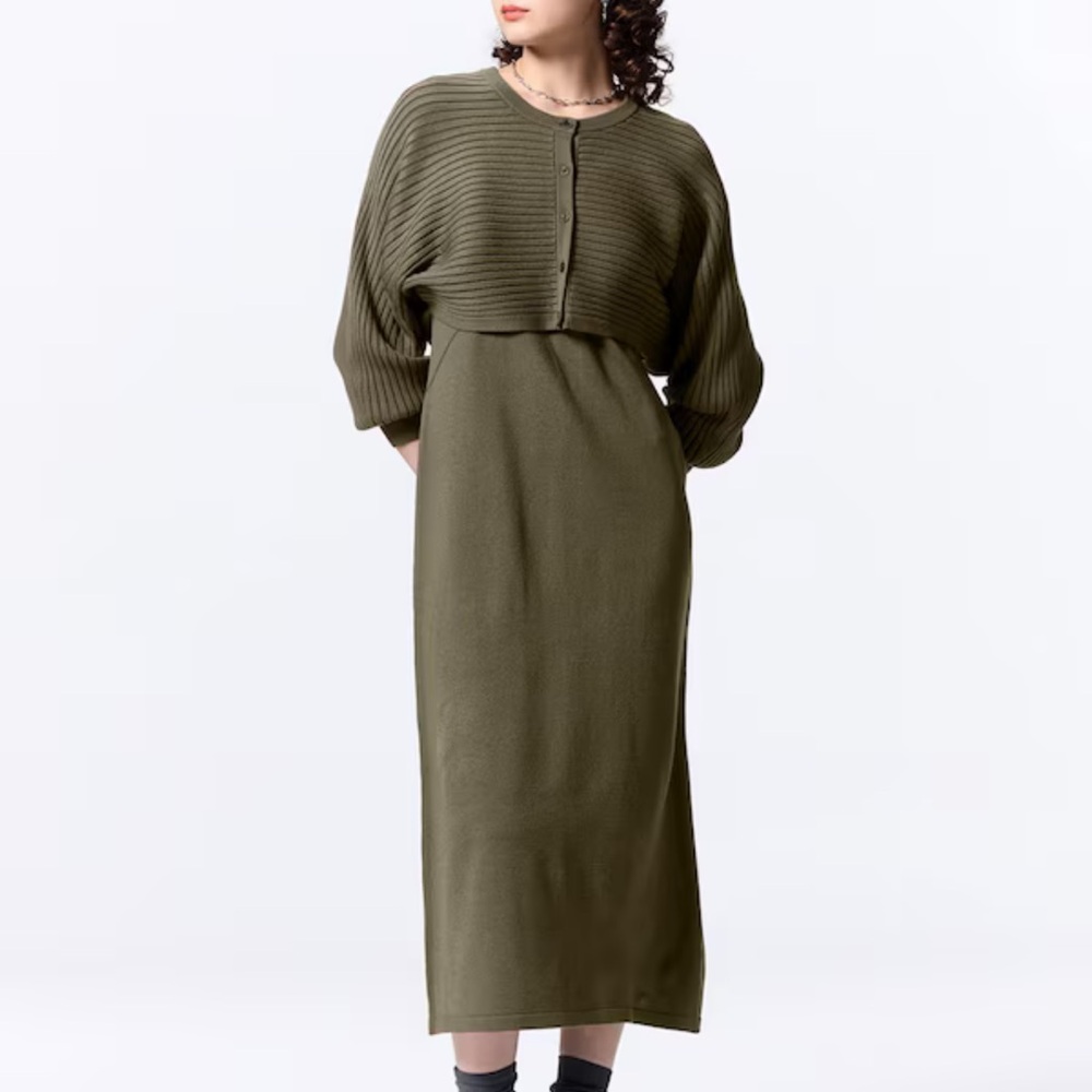 Olive Green 2-Piece Sweater Dress